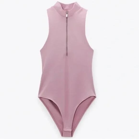 NWT Zara Zippered Pink Bodysuit Size: M - Picture 1 of 4